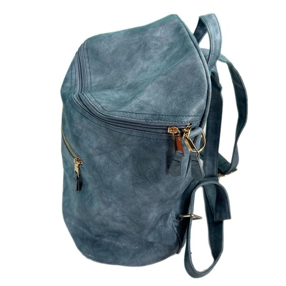 Backpack Purse Blue Vegan Leather Detachable Shoulder Strap Back & Inside Pocket